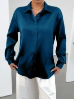 Blusa casual de manga larga con cuello tipo polo - Imagen 6