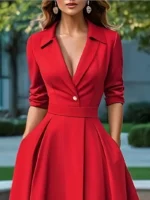 Elegante vestido peplum con cuello en V - Imagen 4