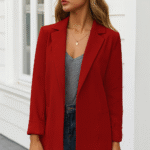 Blazer abierto de color sólido con bolsillos