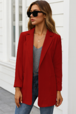 Blazer abierto de color sólido con bolsillos