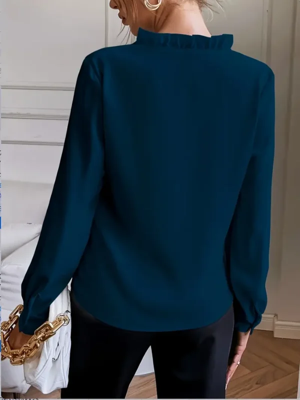 Blusa básica de cuello de pico en color sólido - Image 2