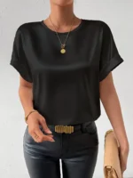 Blusa casual de cuello redondo y manga corta