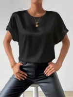 Blusa casual de cuello redondo y manga corta - Imagen 4