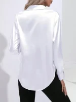 Blusa sofisticada de cuello en V en color sólido - Imagen 2
