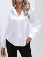 Blusa sofisticada de cuello en V en color sólido - Imagen 3