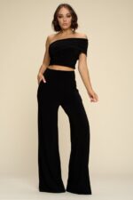 Conjunto de top corto asimétrico de un solo hombro y palazzo con cintura elástica - Imagen 2