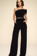 Conjunto de top corto asimétrico de un solo hombro y palazzo con cintura elástica - Imagen 5