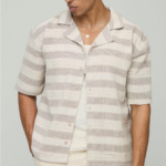Camisa de rayas estilo lino con cuello revere y corte oversize