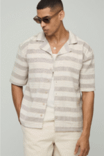 Camisa de rayas estilo lino con cuello revere y corte oversize
