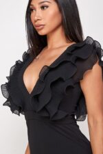 Vestido sin mangas con escote en V y volantes estructurados - Imagen 3