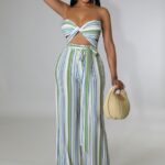 Conjunto de top halter y pantalones de pierna ancha