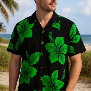 Camisa hawaiana tipo Aloha con estampado de flor de hibisco