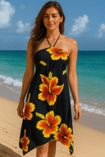 Vestido mariposa con estampado de flores de hibisco