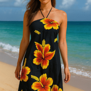 Vestido mariposa con estampado de flores de hibisco